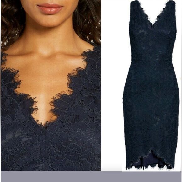 Eliza J Lace Cocktail Dress Navy Blue Size 2 NWT IN PACKAGING - Picture 1 of 5